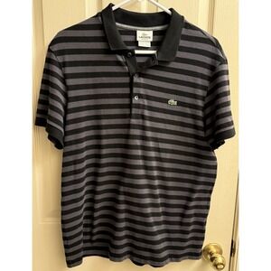Vintage Lacoste Polo regular fit short sleeve grey & black striped polo Size 5